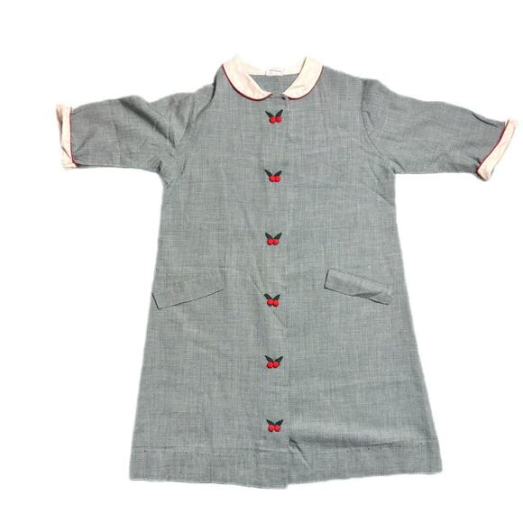 1960s kids green and white plaid dress with holly berry button design (girls 8) - Picture 1 of 7